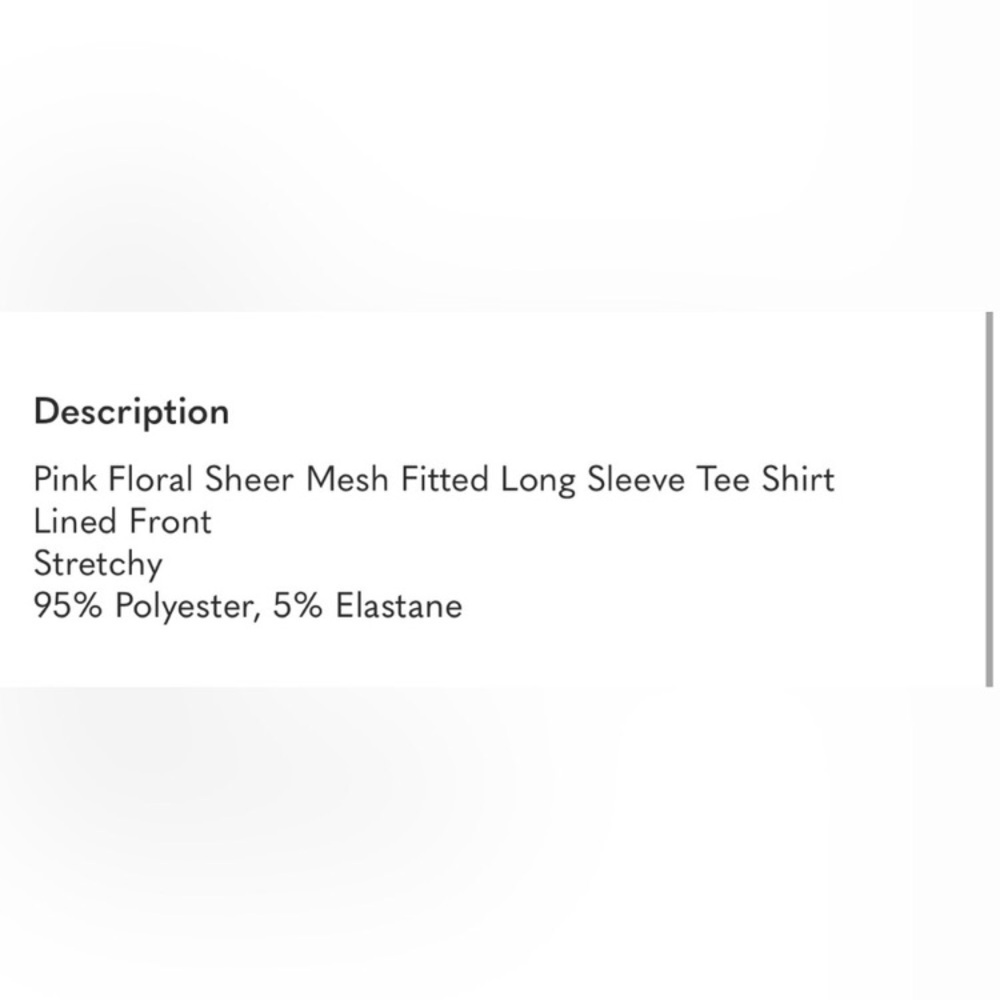 Pink Floral Sheer Mesh Fitted Long Sleeve Tee Shirt - Picture 5 of 5